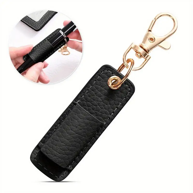 PU Pen Holder Retro Keychain Storage Sleeve Pouch Pen Protector Keyring For Badge Holder Or Neck Lanyard