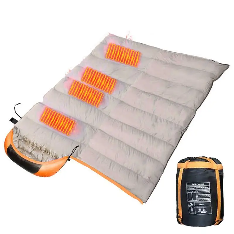 

Heated Sleeping Bag For Camping 4 Heating Zones Multi USB Power Support Heating Pads Portable Compact Bag Temperature Adjustable