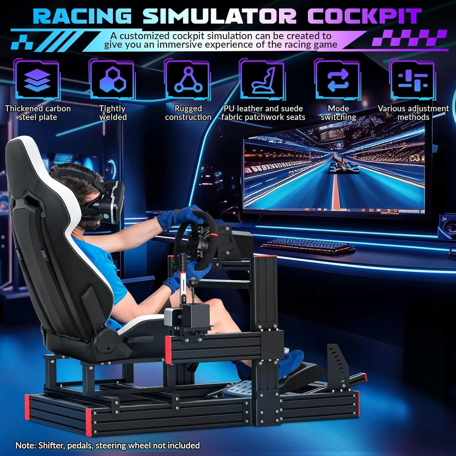 Racing Simulator Cockpit: Elite Series Rennsitz, verstellbare Radhalterung, passend für Logitech/Fanatec (keine Rad/Pedale/Shifter)