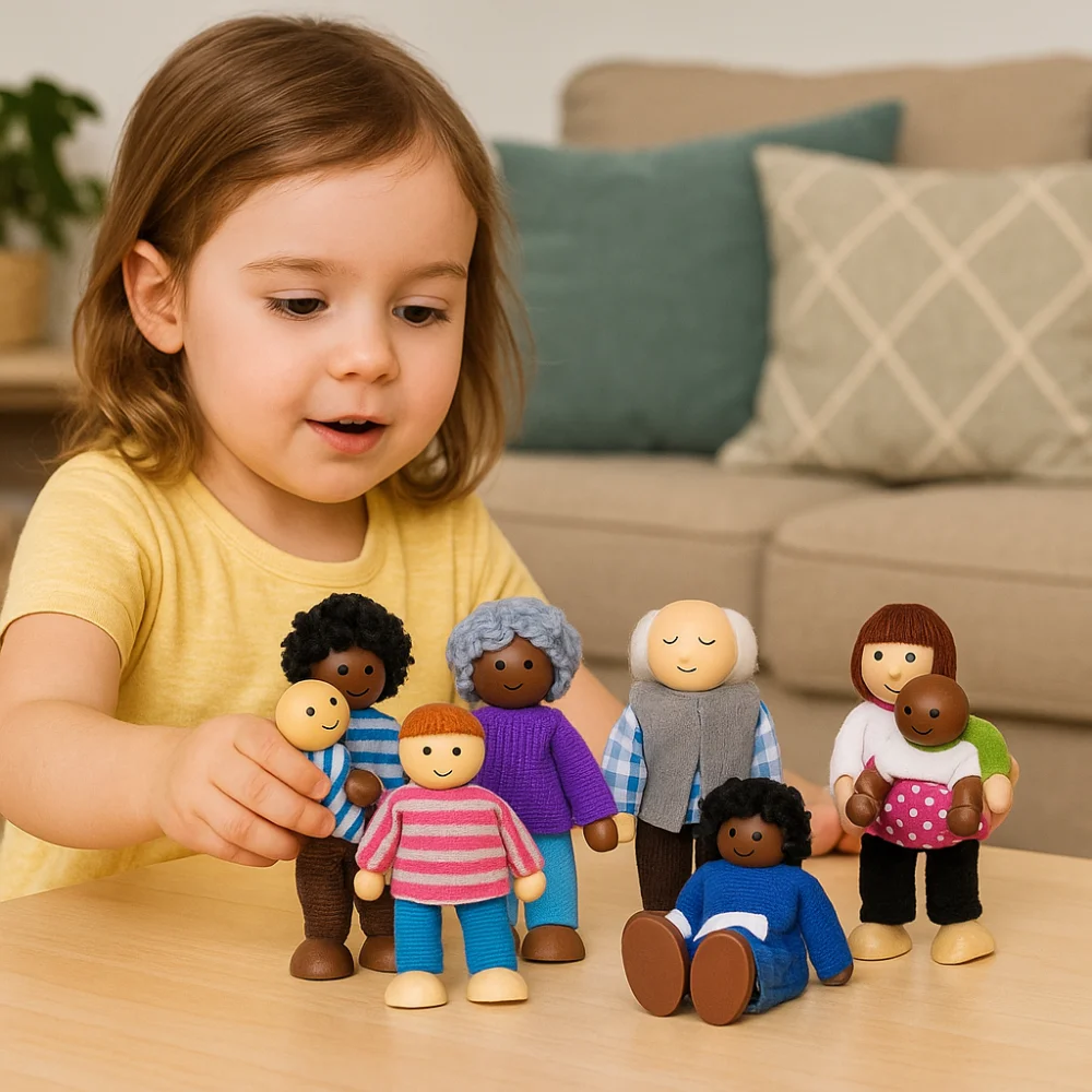 

8pcs/set Simulation Wooden Furniture Miniature Toy Figures Story-telling Mini Wood Family Doll Characters Movable