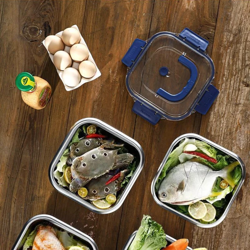 1PC Portable Stainless Steel  Large Capacity Seal Lunch Box With Lid  Fruit Salad Food Container Camping Picnic Bento Box