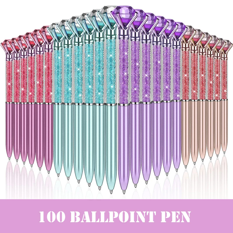100Pcs Crystal Diamond Ballpoint Pen Black Ink Advertising Gift Pen School Office Stationery