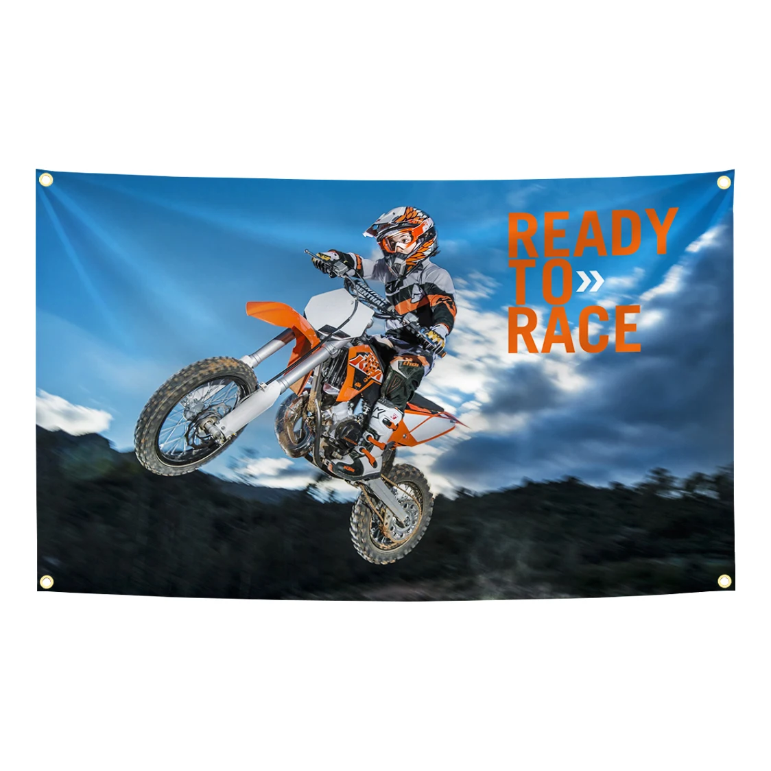 Dirt Bike Ready To Race Flag Polyester Banner With Brass Grommets For Garage Motocross Decor Tapestry