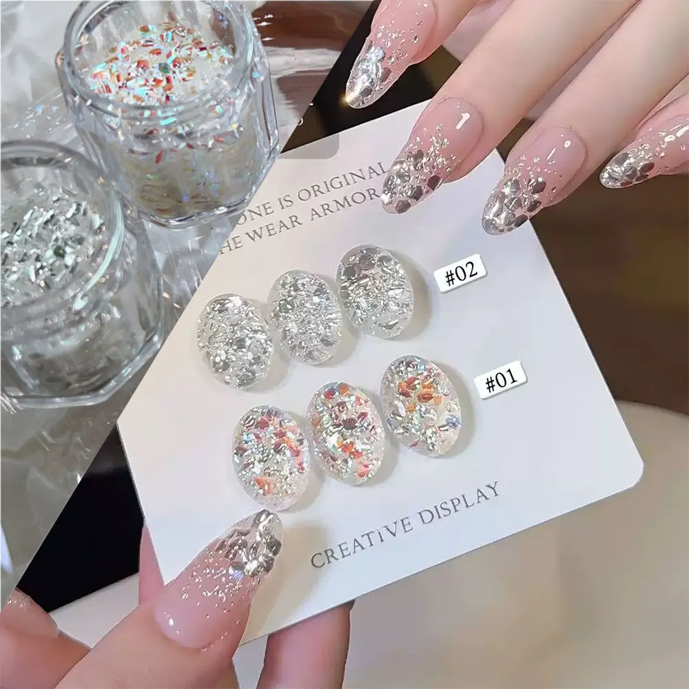 1/2JAR Chasing Light Nail Sequins Ultra Sparkle Iridescent Silver/AB Color Glitter Flakes Translucent Shards DIY Manicure Decor