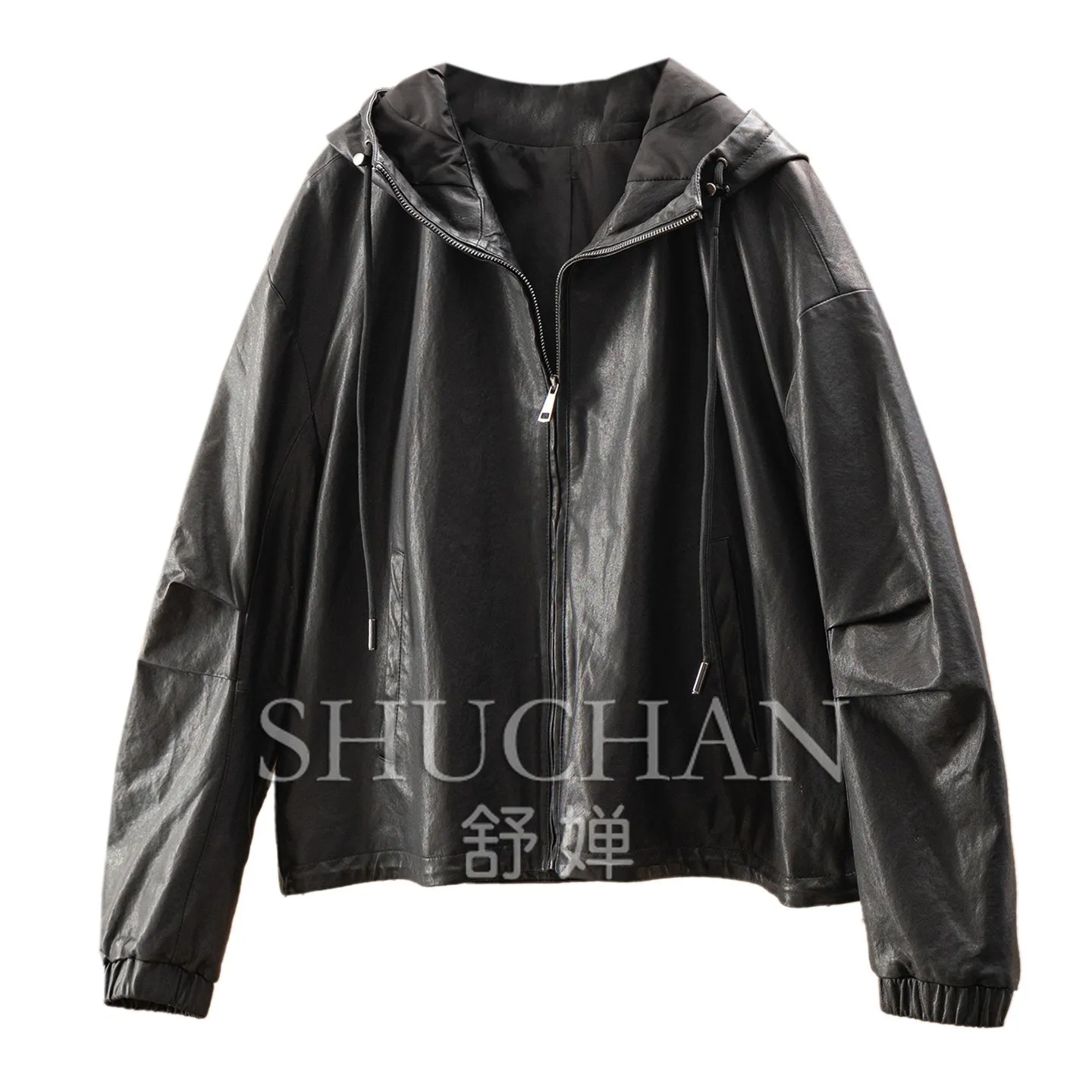 Jacket Vegetable Tanned Sheepskin Horn Sleeve Hooded Jacket Women's F180 Genuine Leather Jacket
