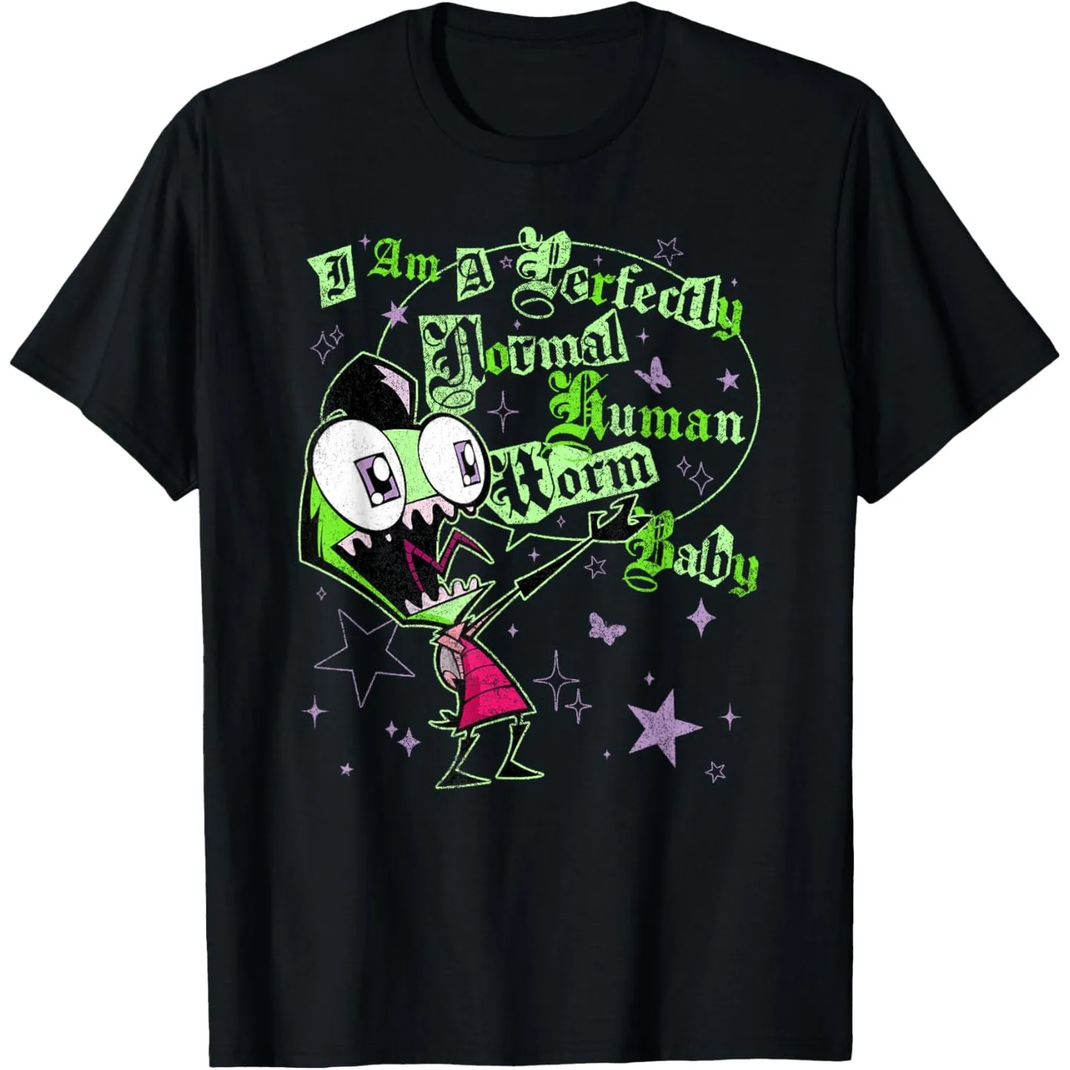 

Invader Zim I Am A Perfectly Normal Human Worm Graphic T-Shirt Short Sleeve Cotton Crew Neck Tee