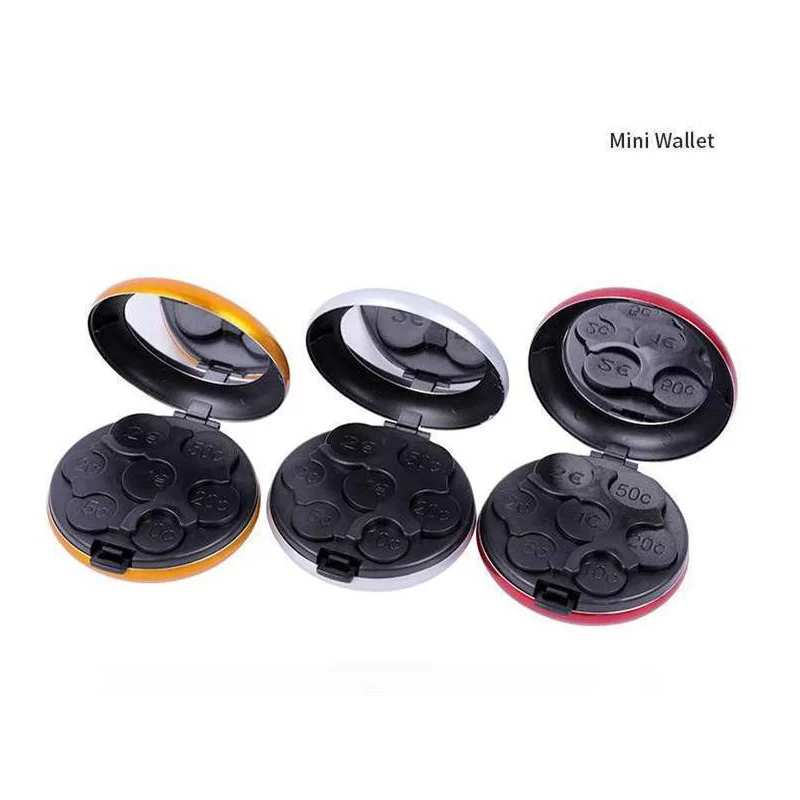 Portable Aluminum Alloy Round Euro Coin Wallet With Mirror Travel Multifunctional Euro Coin Commemorative Coin Storage Cassette