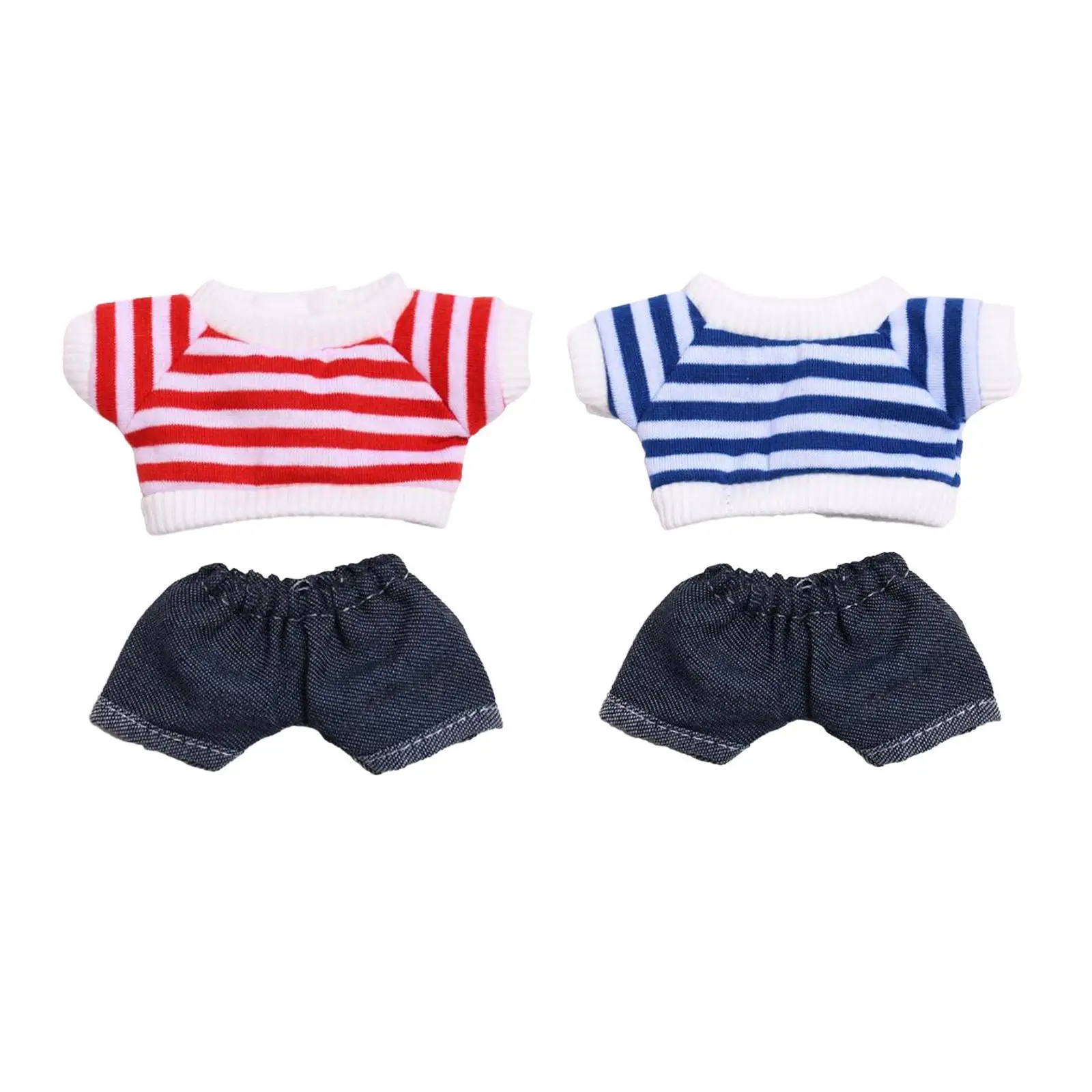 2Pcs Mini Doll Clothes,Doll Clothes Striped Shirt Set,Comfortable Dress up Doll Shorts Set for 17cm Dolls,Kids Age 4-6 8-10