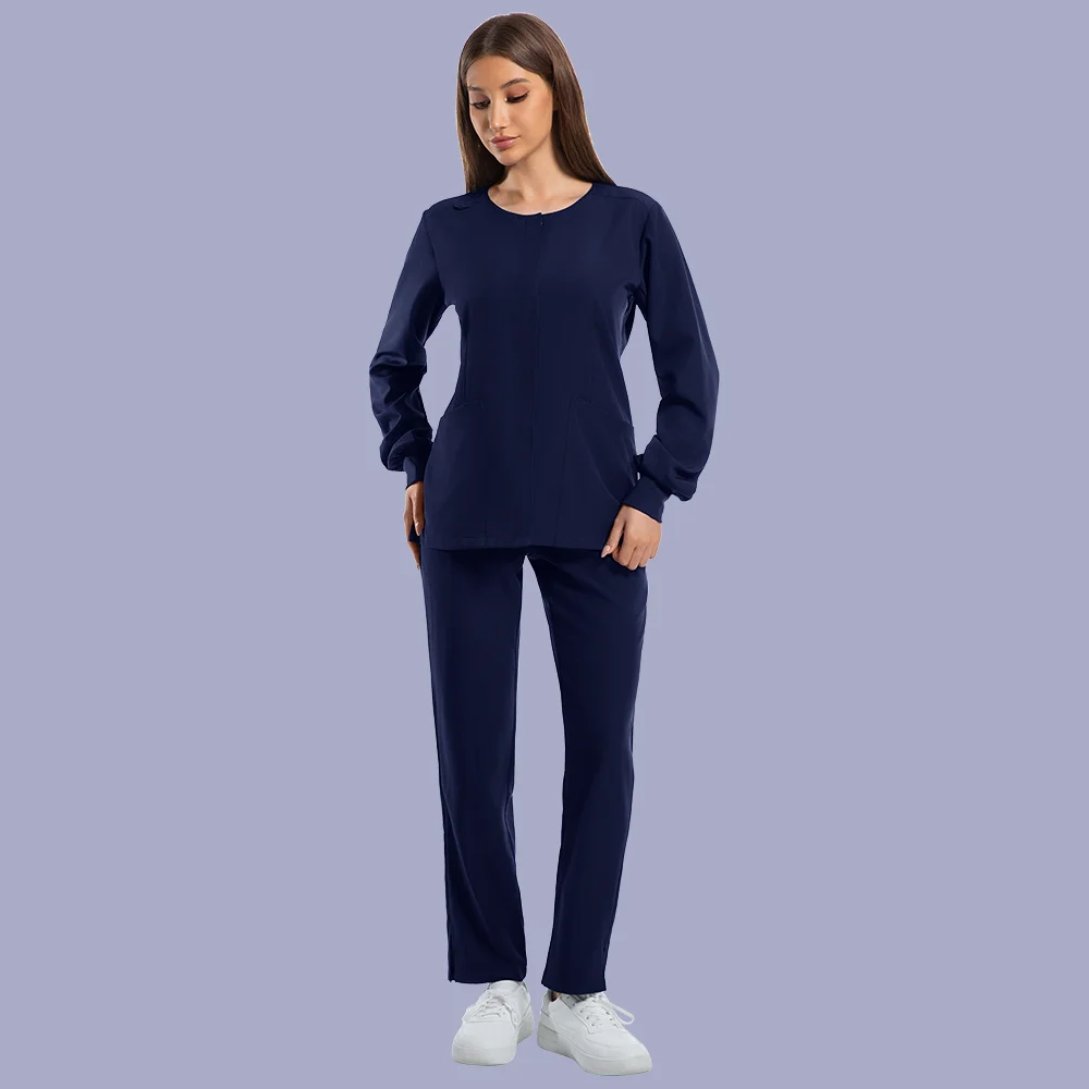 Medical Uniforms Round Neck Nurse Scurbs Jacket Set Women Hospital Doctor Workwear Oral Dental Surgery Work Uniform Long Sleeve