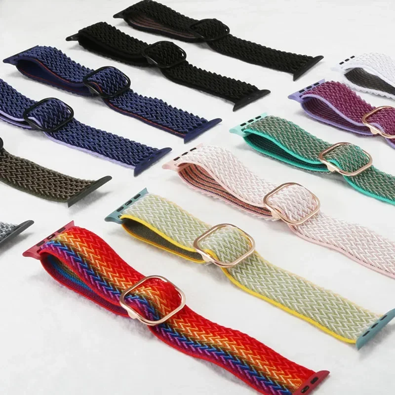 Scrunchie Strap para Apple Watch Ultra, Pulseira de Nylon Solo Loop Ajustável, 49mm Band, 45mm, 44mm, 40mm, 41mm, iWatch Series 4, 5, SE, 6, 7, 8