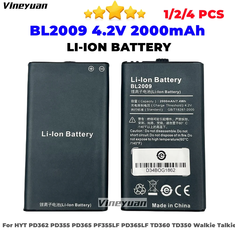 

Rechargeable Battery 4.2V 2000mAh BL2009 Battery for HYT Hytera TD350/360 PD375 Two Way Radios Replacement Li-Ion Battery