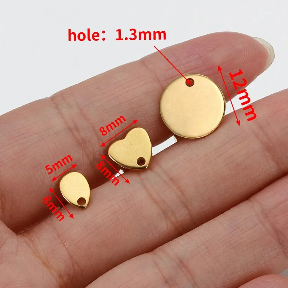 10pcs Gold Stainless Steel Love Heart Ear Studs for DIY Earrings Base Jewelry Making Hole Dangle Charm Components Accessories