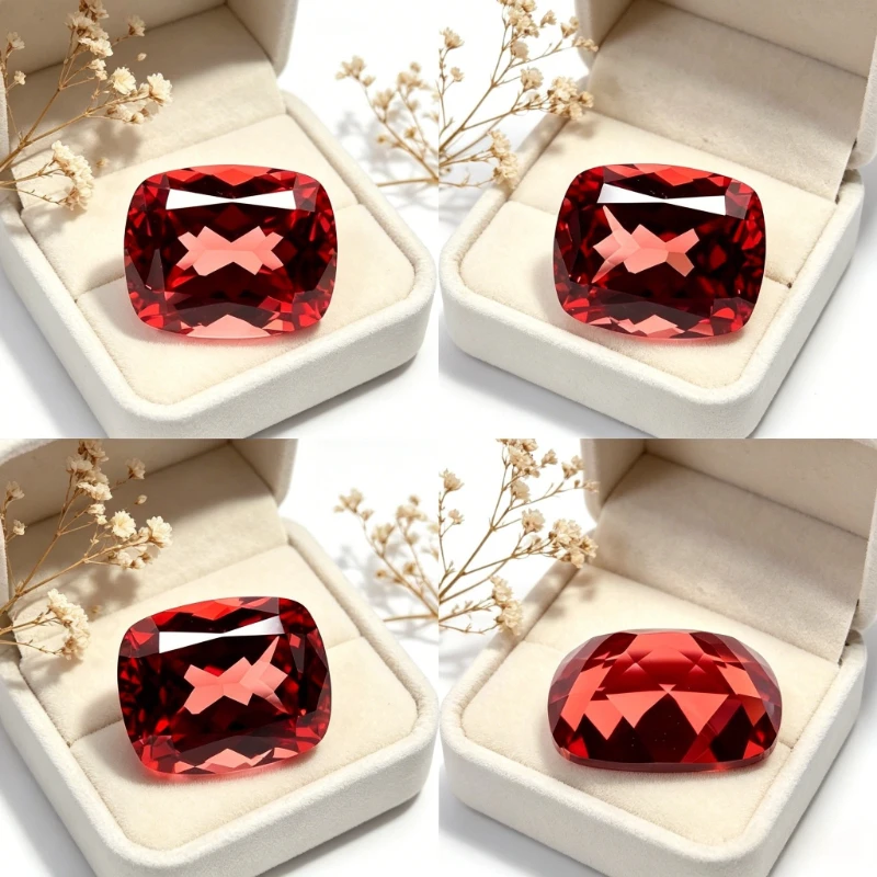 Lab Grown Padparadscha Fire Lotus Color Rectangle Cushion Shape DIY Charms Jewelry Making Ring Main Materials Certificate