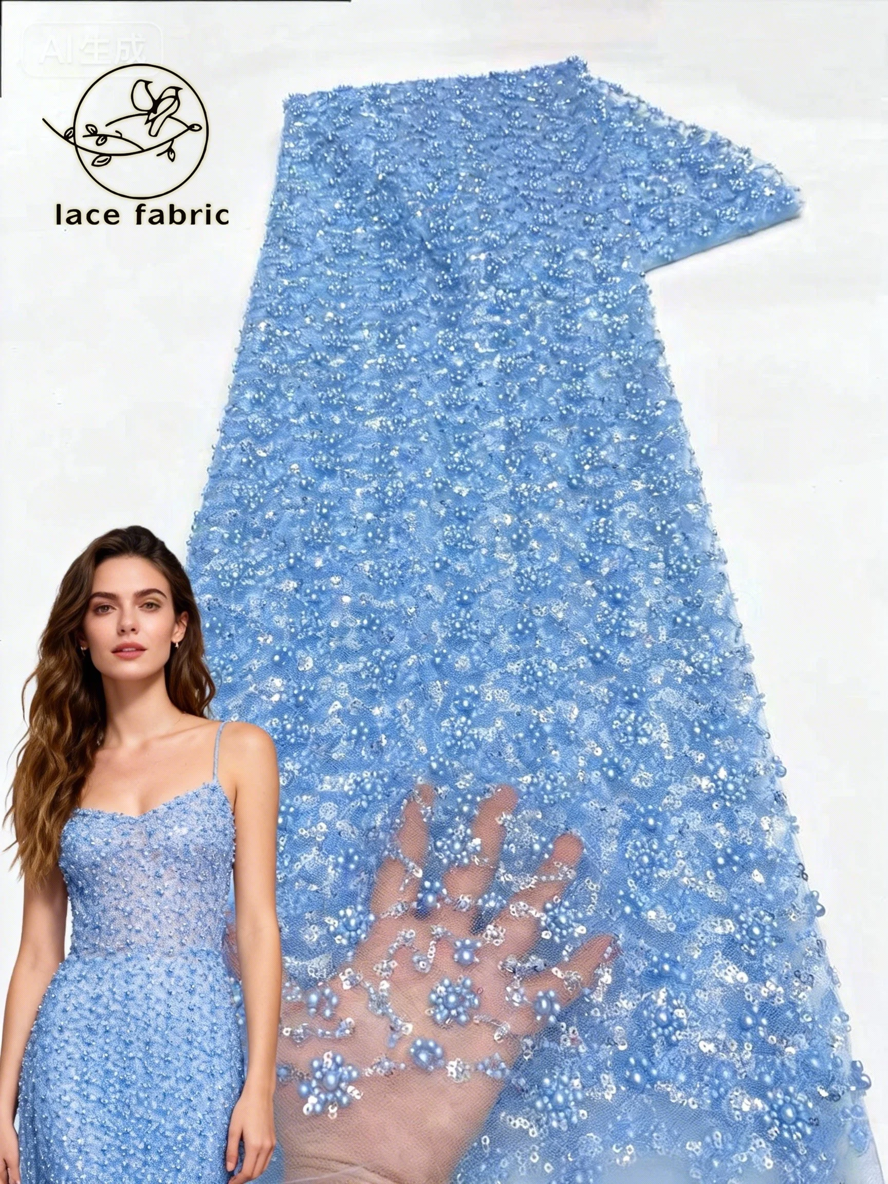 

African Sequins Embroidery Lace Fabric 2026 High Quality Lace 5Yards Beaded French Lace Fabric Nigerian Fabrics Party Dresses