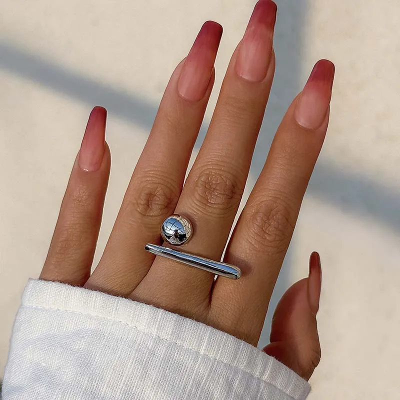 Creative Irregular Geometric Ball Open Ring for Women Men Punk Gold Color Line Adjustable Couple Finger Ring Jewelry Accessories image 2