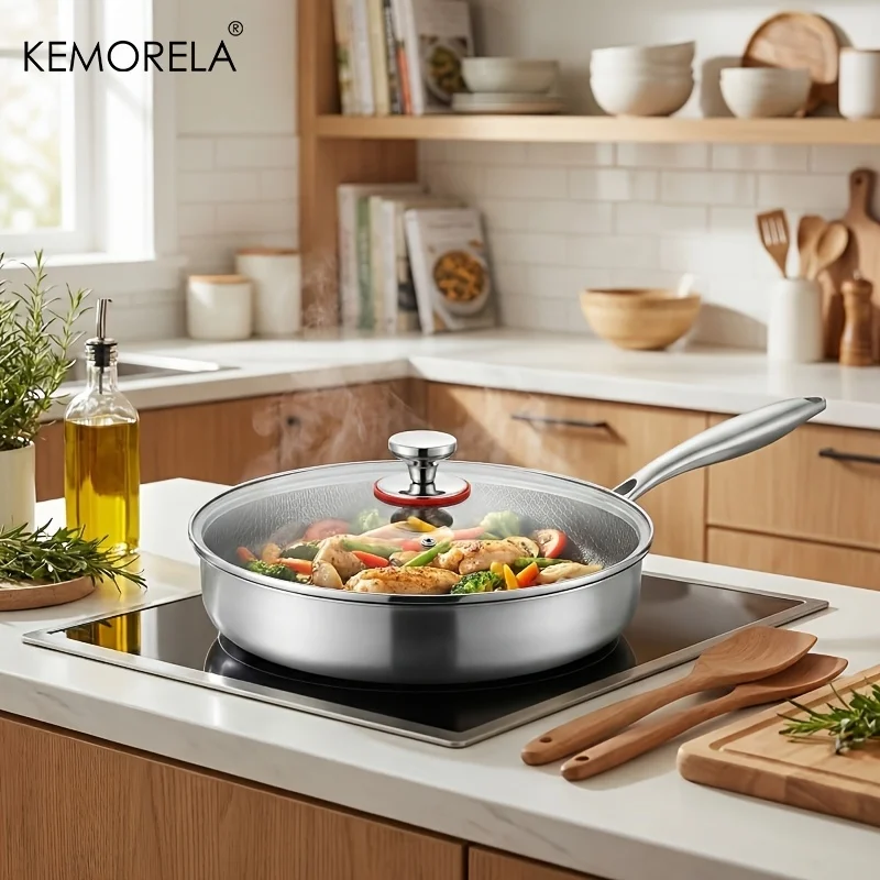 24/28cm Frying Pan Non-stick Wok With Lid Titanium Stainless Steel Egg Steak Skillet Induction Cooker Gas Stove Kitchen Cookware