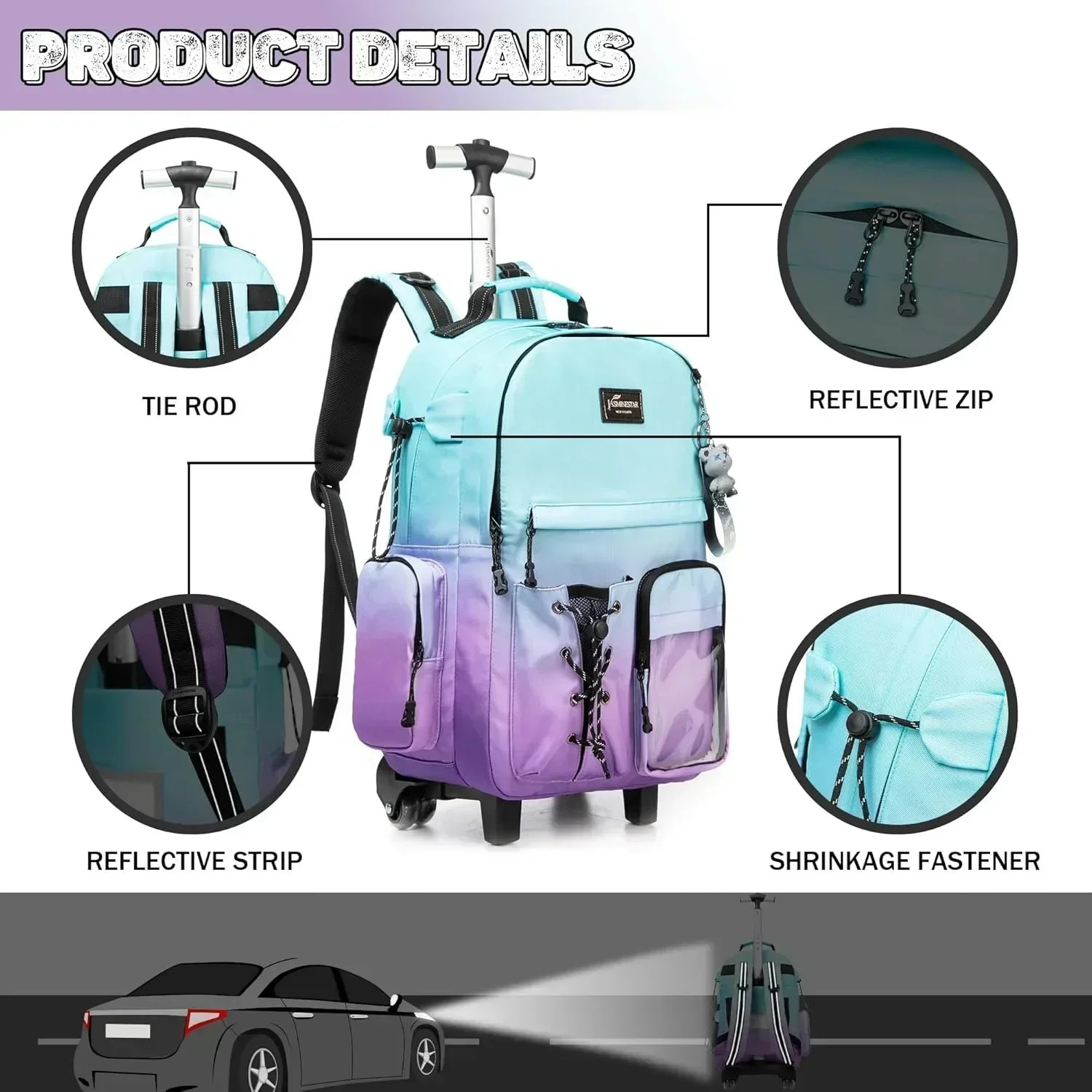 Children School Bags for Girls with Wheels Wheeled Backpack for Teens Travel Rolling Bags School Trolley Bag Carry on Luggage