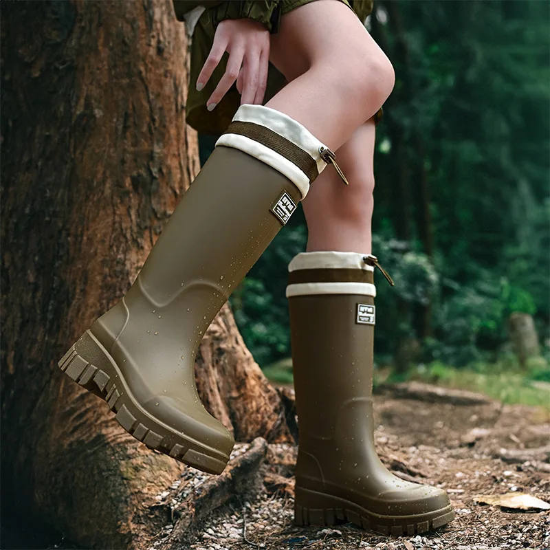 Korean Style Rain Boots for Women Outdoor Mid-tube Waterproof Shoes for Women Non-slip Elastic Cuffs Kitchen Rubber Shoes Women