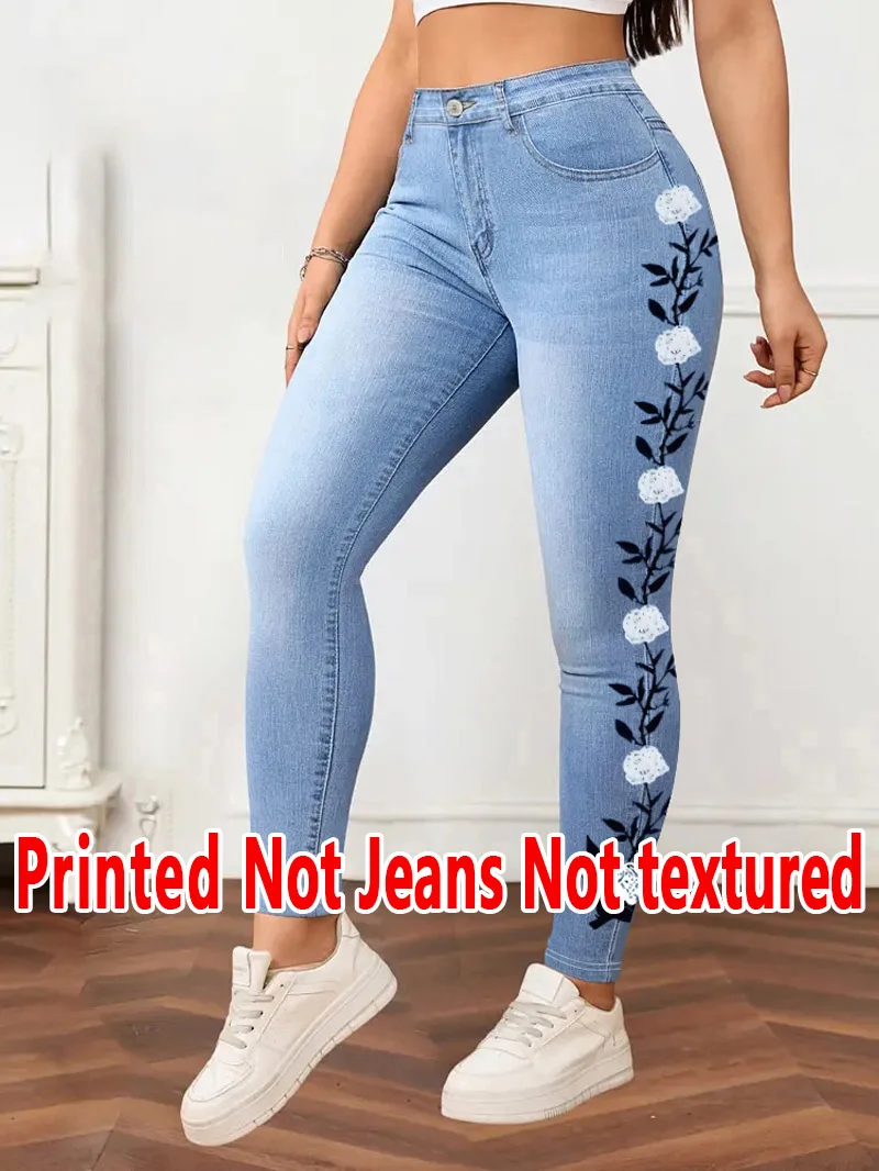 1231   Ladies Printed Tight Pants Non- Denim Fabric Cowgirl Hole Print Base Pants Wearable All Seasons