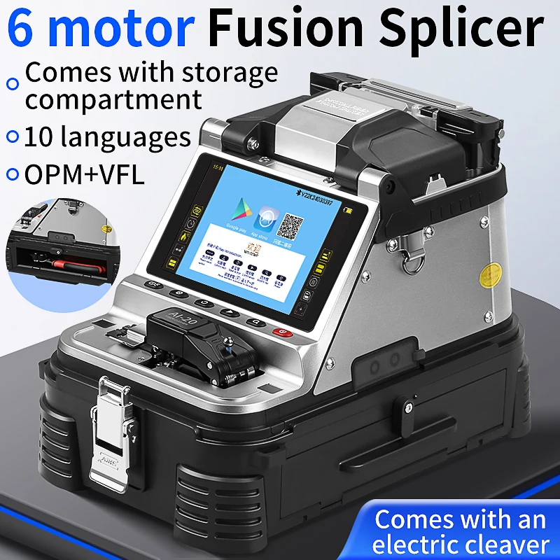 

COMPTYCO 6 Motors AI-20/AI-30 Optical Fiber Fusion Splicer Multilingual Fiber Optic Core Heat Fusion Machine Built-in OPM VFL