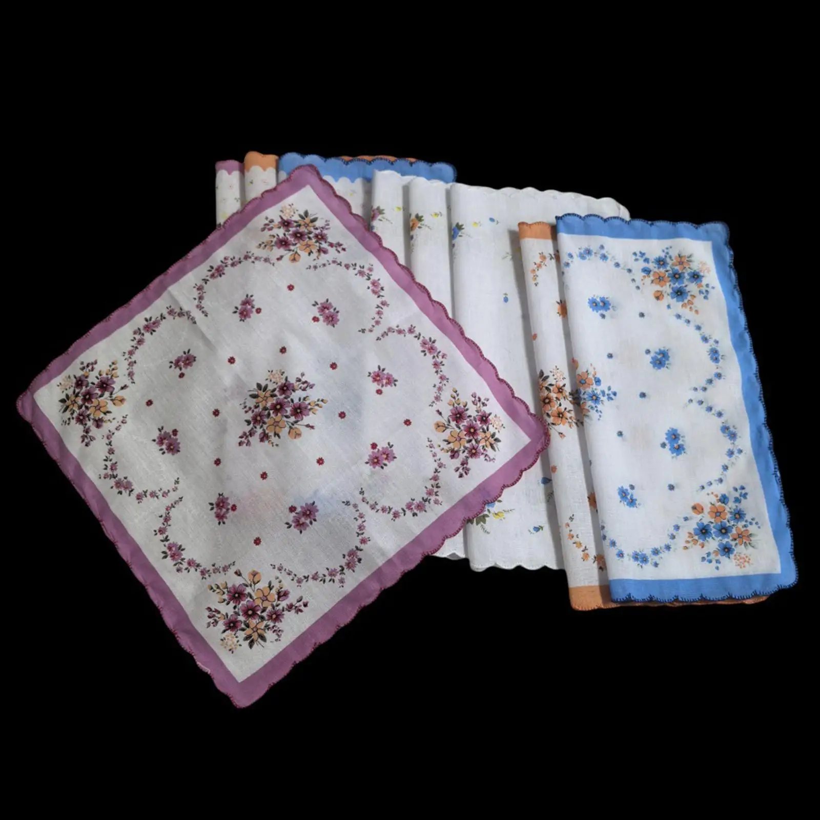 9Pcs Women Cotton Handkerchiefs Bandanas Colorful Womens Gift Wavy Edge Soft