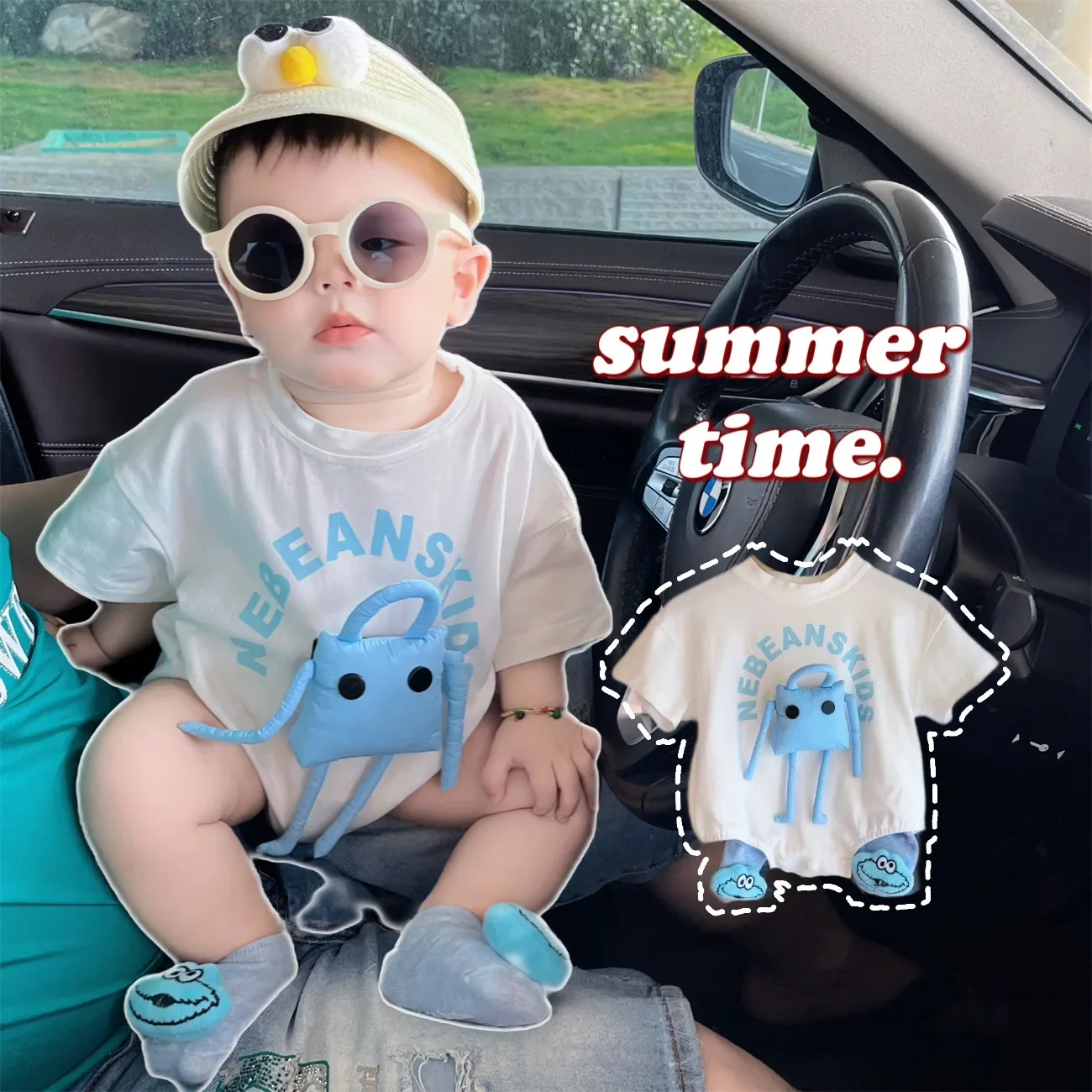 

3-6-9-12 Summer Baby Triangle Wrap Fart Coat Foreign Air Network Modeling Robot Cotton Baby Clothing Climbing Suit Rompers