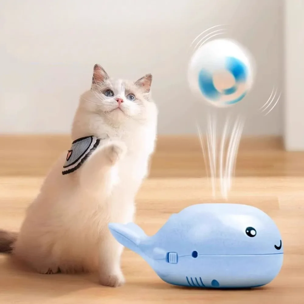 Interactive Cat Toys Electric Jet Floating Ball Cat Toy Whale Shaped Cat Toy Portable USB Dual Function Fan Pet Toy for Teaser