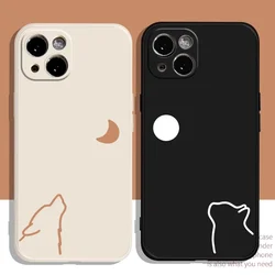 The Sun Moon Couple Paired Phone Case For iPhone 15 14 13 11 12 16 Pro XS Max 13Mini XR SE 7 8 Plus Matte Lovers Cover Fundas