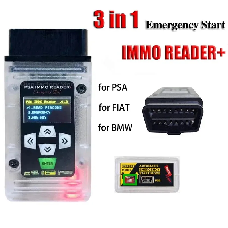 Lector Immo 3 en 1 para PSA, Herramienta de Arranque de Emergencia y Bypass para FIAT, PSA y BMW, Herramienta de Encendido Forzado, Lectura de PIN, Plug and Play