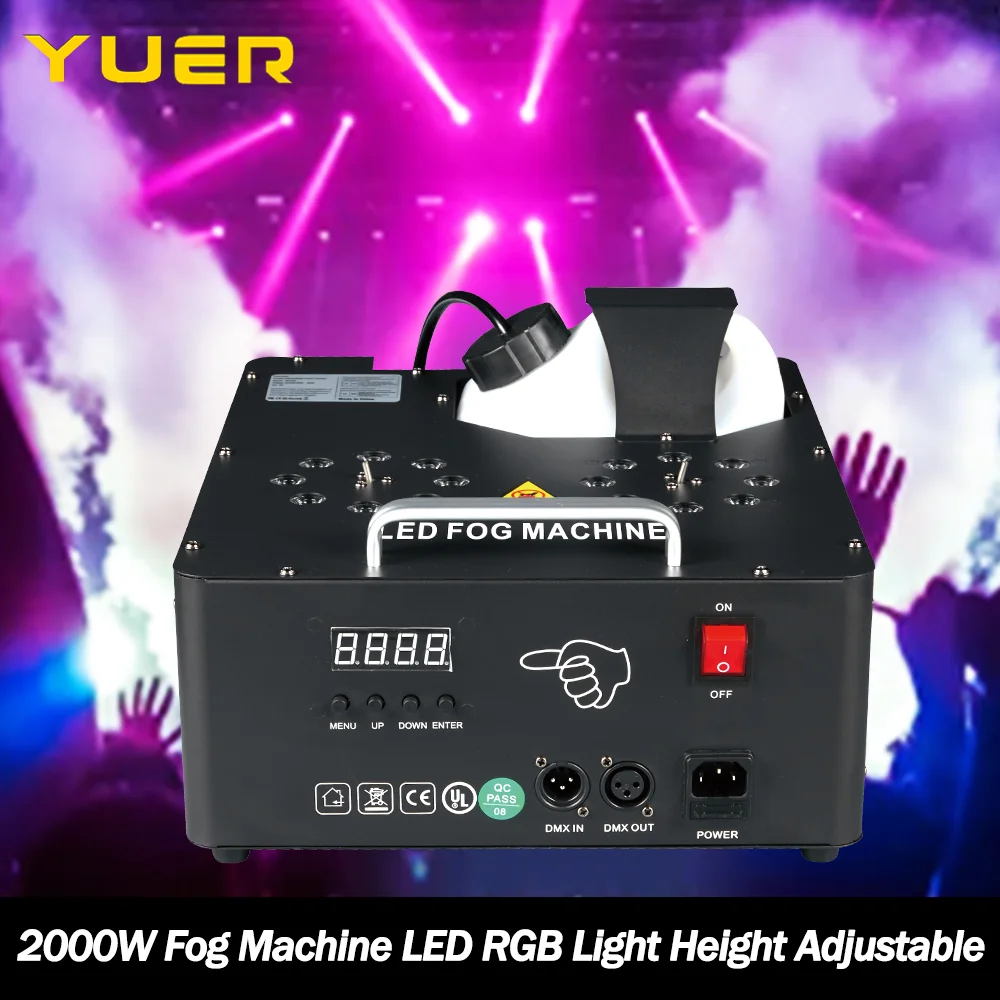 

2000 Вт дымовая туманная машина со светодиодной RGB-подсветкой, беспроводной пульт дистанционного управления, регулируемый по высоте для DJ, дискотеки, вечеринки, рождественского свадебного бара