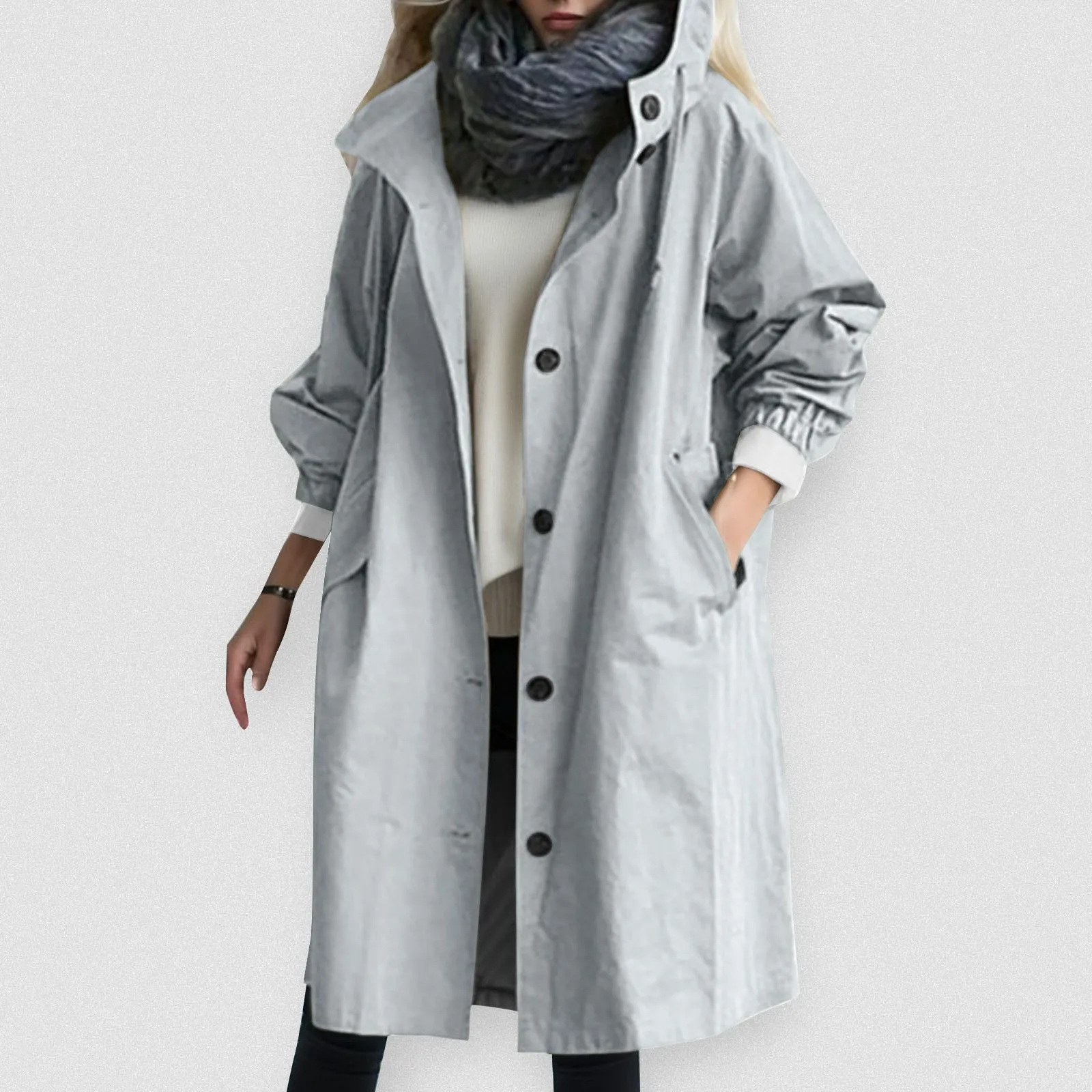 2024 Trench Coat For Women Elegant Windbreaker Hooded Coat Fall Spring Jacket Loose Outwear Korean Style Abrigos Para Mujeres