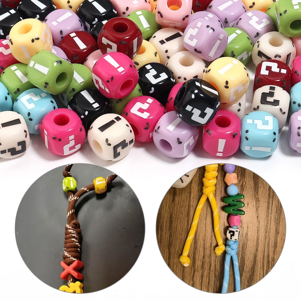 10pcs Large Hole Square Acrylic Beads Question Exclamation Mark Loose Beads For Jewelry Making DIY Bracelet Keychain Supplies