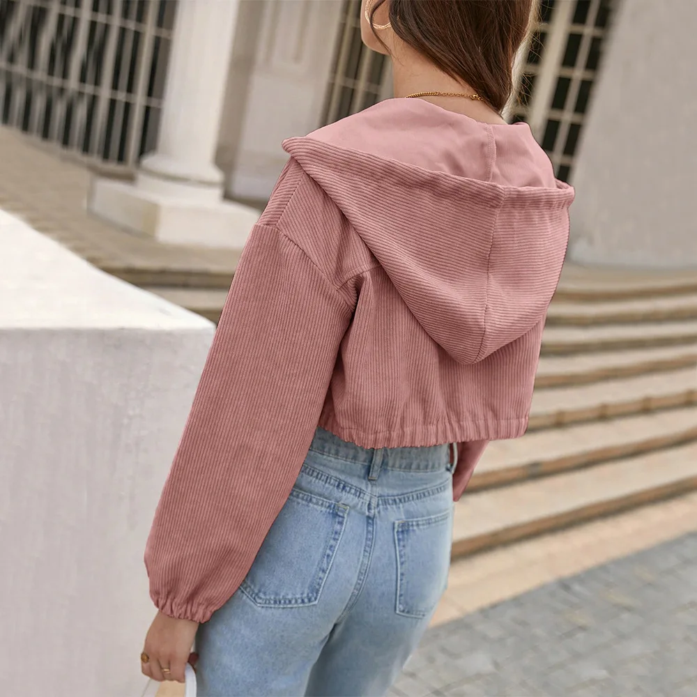 Autumn and Winter New Loose Casual Solid Color Hooded Ultra Short Jacket American Jacket