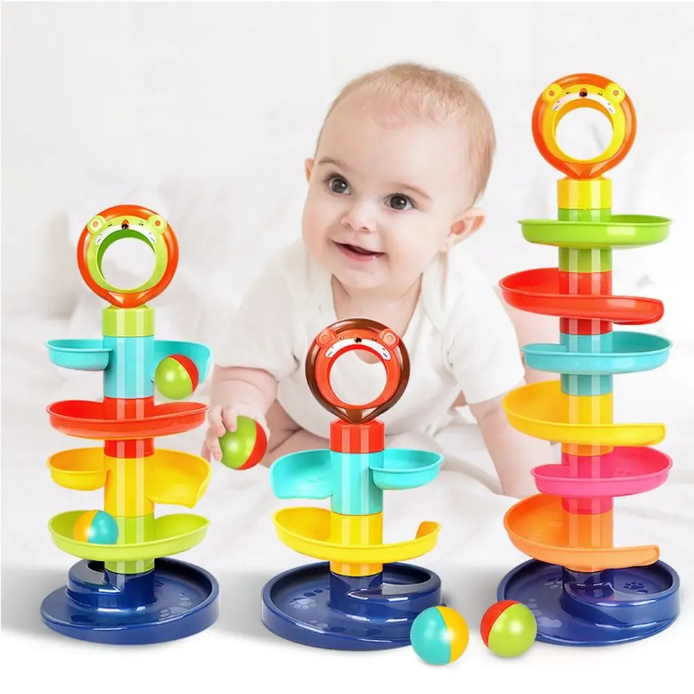 Plastic Rolling Ball Pile Tower Lion Multi-layer Sliding Ball Tower Toy Early Education Toy Montessori Sensory Toys