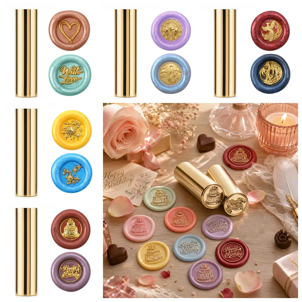 

1Pc Wax Seal Stamp Column 2 Patterns Wax Stamps Mini Brass Stamp Gun Wax Seal 15Mm for Birthday Wedding Envelope Craft Decor