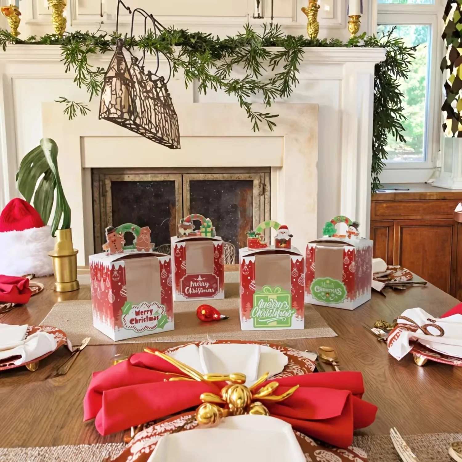 Festive Christmas gift boxes with interior support, Christmas decoration, 