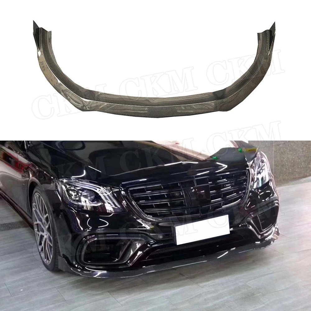 Carbon fiber/FRP Black Material front bumper Lip Chin Spoiler Auto Car Accessories for Benz S Class W222 S63 S65 AMG 2018 2019