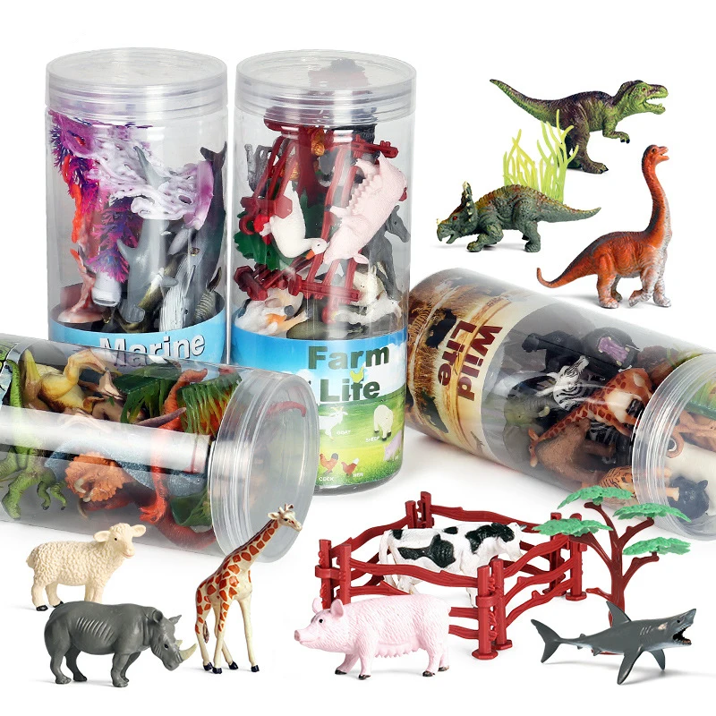 

Mini Realistic Solid Farm Wild Animal Dinosaur Toy Model Set Barrel