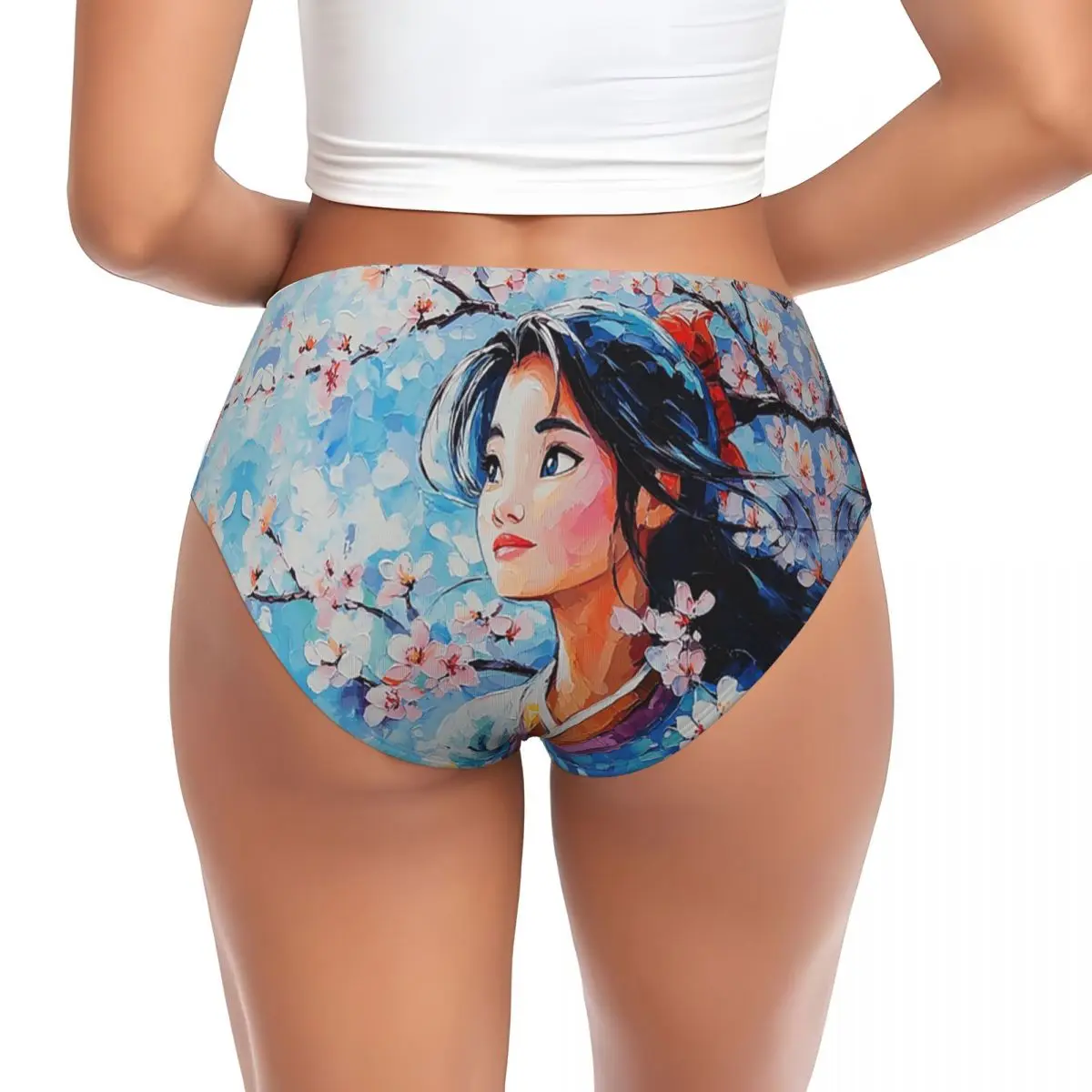 Custom Mulan Cherry Blossom Brief Panties Women Breathable Stretch Underwear