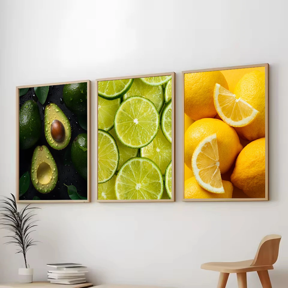 Kitchen Food Fruits Market Fresh Orange Lemon Avocado Apple Canvas Poster Wall Art Pictures Home Interior Decor Gift