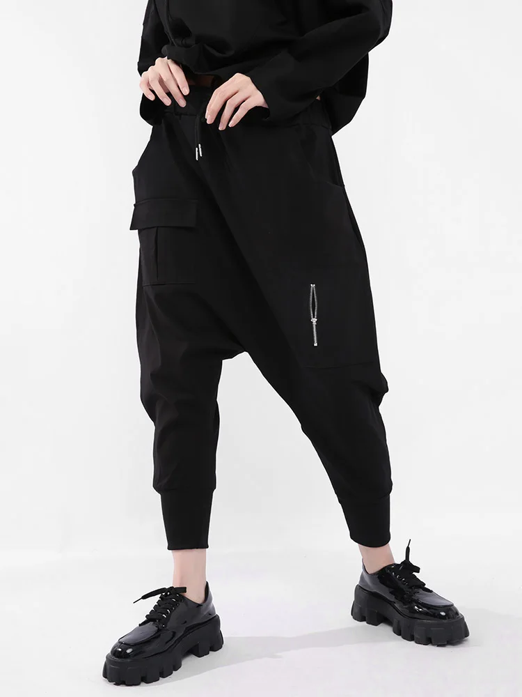 [EAM] High Elastic Waist Black Split Joint Long Harem Trousers New Loose Fit Pants Women Fashion Spring Autumn 2024 1DC67201