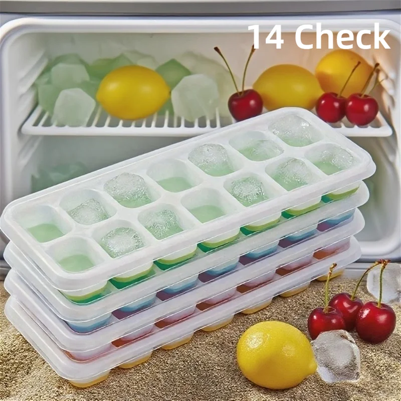 14 Check Silicone Ice Cube Tray with Lid Multifunctional  Ice Cube Mold Perfect for Making Cocktails Whiskies Kitchen Utensils