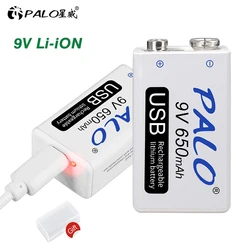 9V Li-ion Rechargeable Battery 6F22 650mAh Battery 9v Lithium Battery for Toy Remote Control KTV Multimeter Microphone with Usb