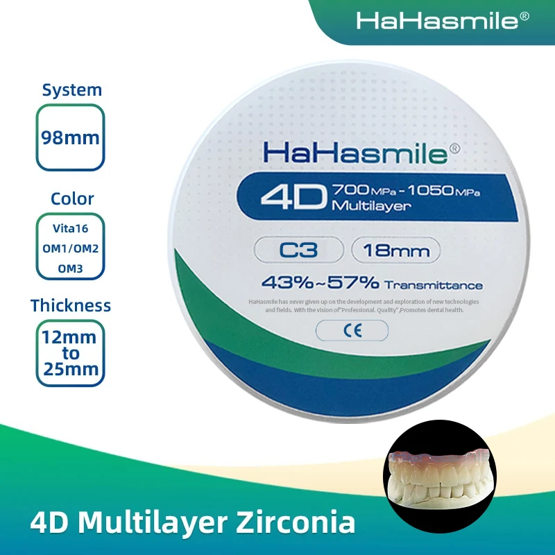 Hahasmile 4D-Multilayer 98-C3 Temporary Tooth Replacement Material Tooth Filling Replace Missing Denture Adhesive Teeth