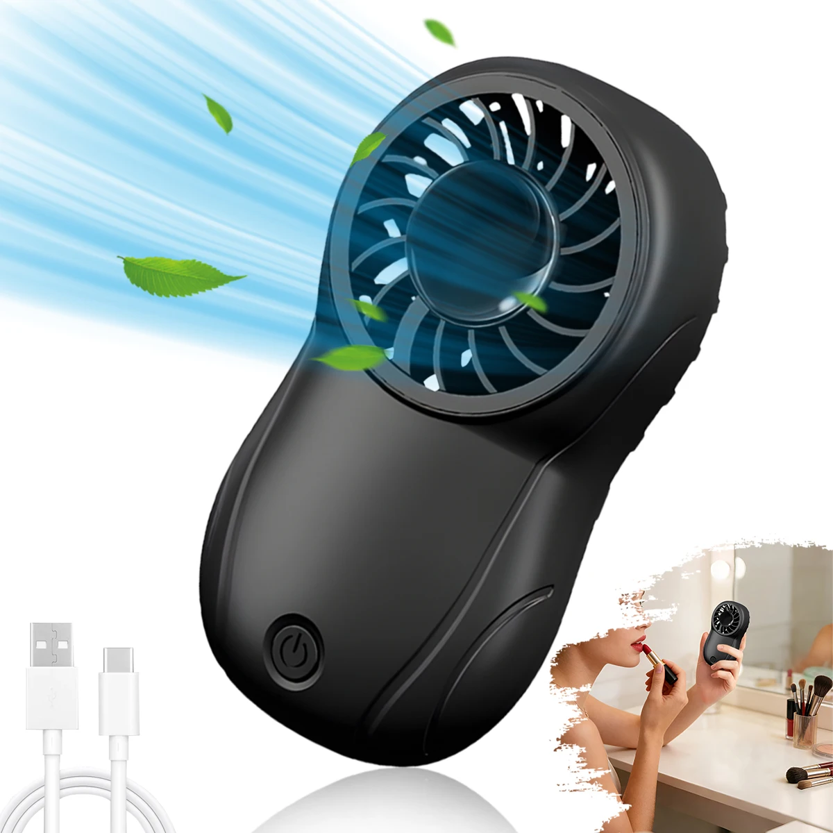 Portable Mini Fan 900mAh 3 Speed Handheld USB Rechargeable Cooler Strong Wind Ultra Lightweight Low Noise for Outdoor Travel Gym