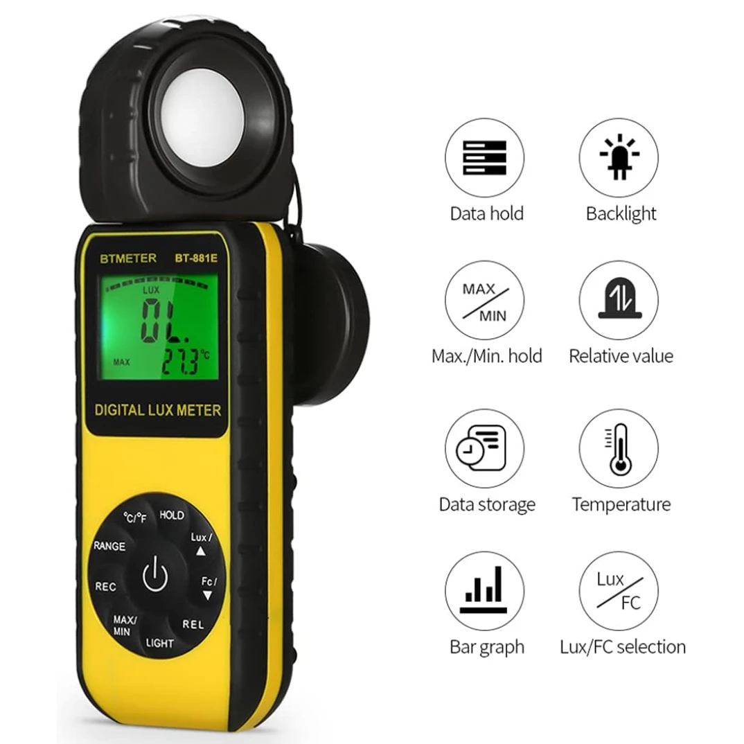 Digital Light Meter/Measuring Lights 0.01~300,000 Lux (0.01~30,000 FC) Foot Candles, Par Meter Luxmeter for Plants Aquarium
