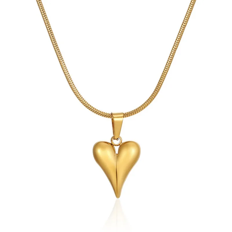 ALLNEWME Textured Metallic Love Heart Pendant Necklaces For Women Titanium Steel Gold Silver PVD Plated Non Tarnish Chokers