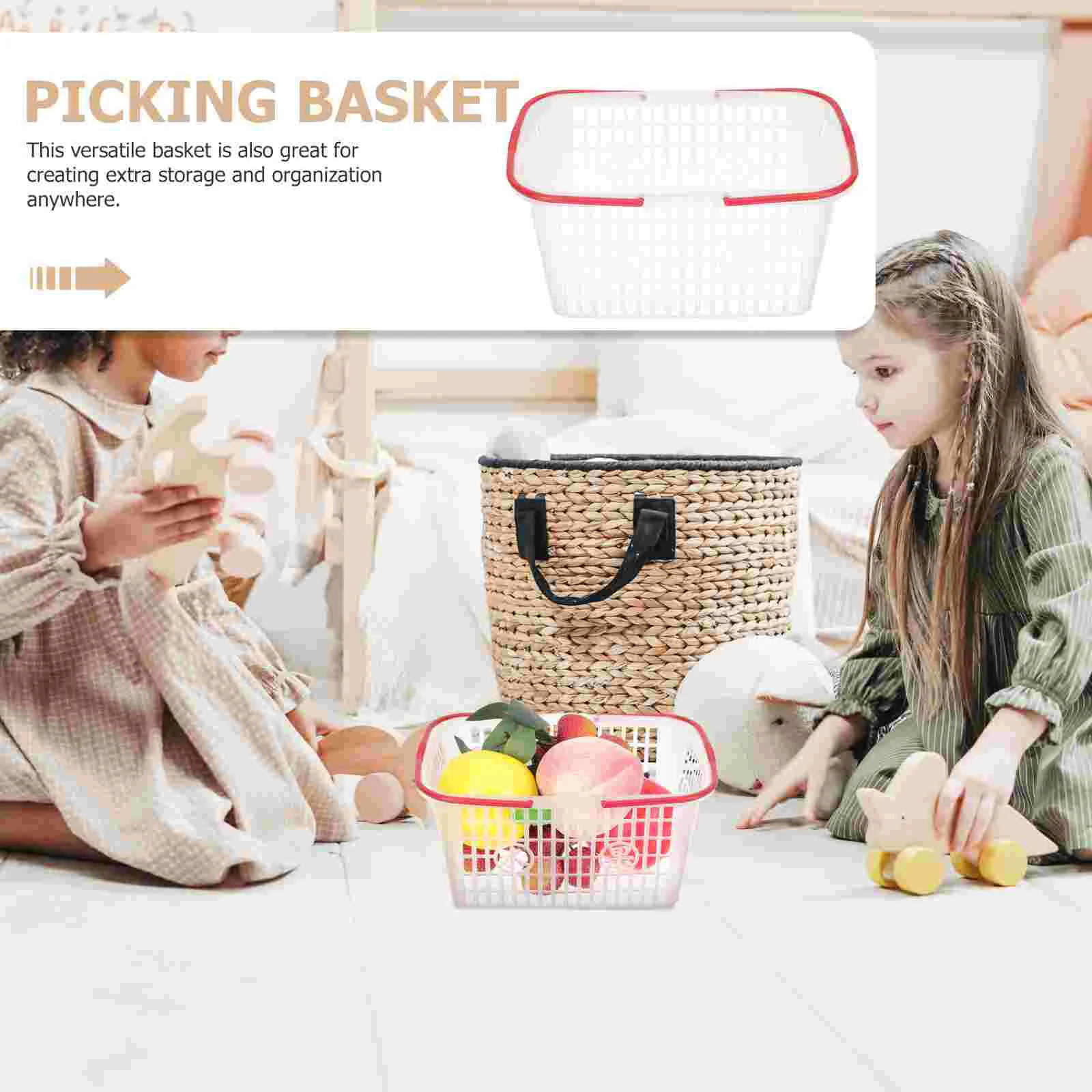 5 Pcs Fruit Picking Basket Handle Design Fruits Baskets Flower Practical Plastic Home Shopping