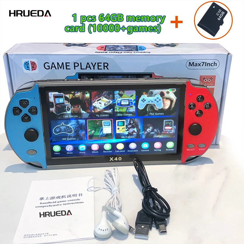 X40 retro video game console 7 inch HD screen built in 16GB handheld game console player with two gamepad Children's Gifts