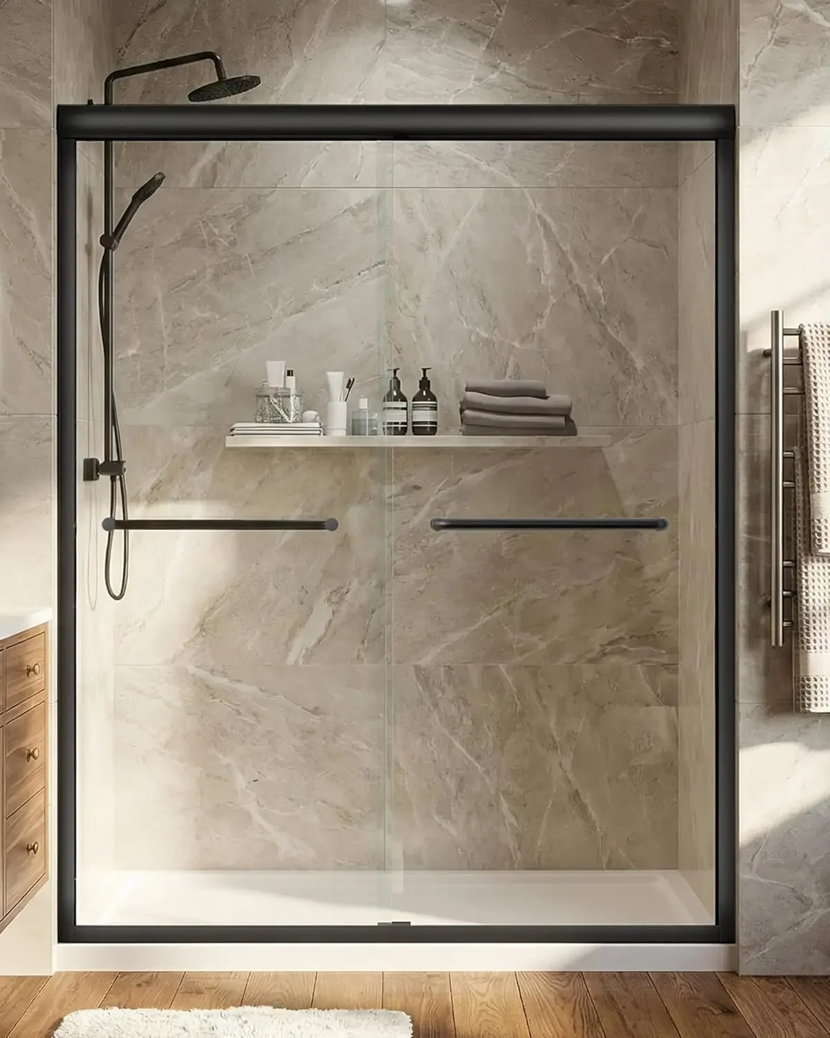 

Shower Door 56-60'' W x 72'' H Semi-Frameless & Double Sliding, 1/4 inch (6mm) Thickness Clear Tempered Glass for Walk-in Shower